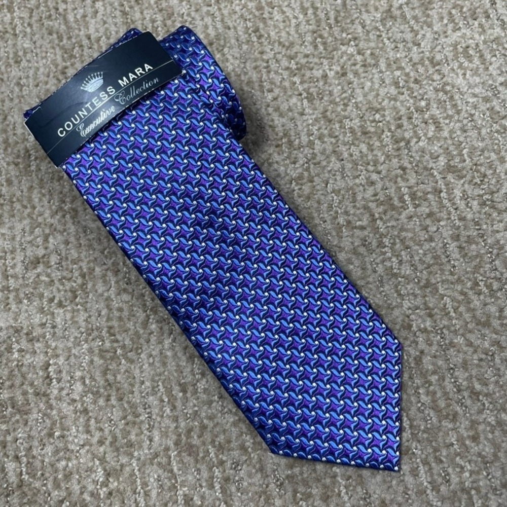 Countess Mara Executive Collection Men Silk Tie Purple Blue Geometric 3.25